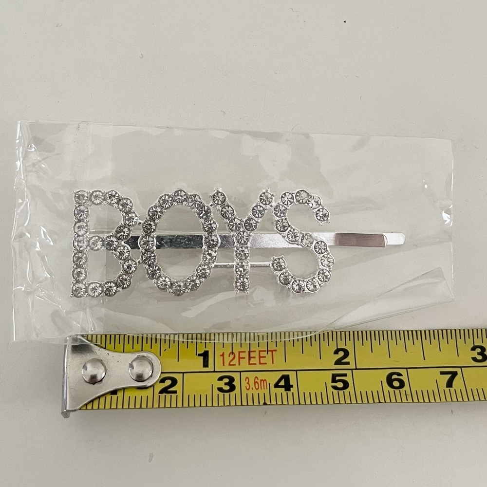 Crystal Rhinestone Studded Metal Hair Pin Accessory “BOYS” - Picture 9 of 15